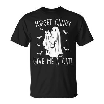 Halloween Cat Ghost Forget Candy Give Me Cat Halloween T-Shirt - Seseable
