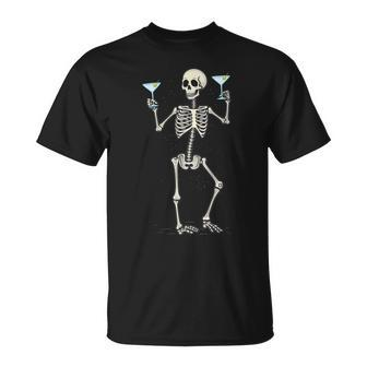 Halloween Skeleton Drinking Martini Cocktail T-Shirt - Thegiftio UK