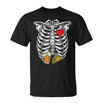 Funny Halloween Skeleton Rib Cage Beer & Taco Adults Men  Unisex T-Shirt