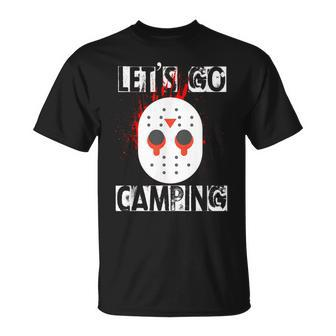 Horror Halloween Let's Go Camping Mask Serial Killer Halloween T-Shirt | Mazezy