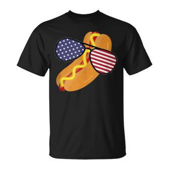 Funny Hot Dog Glasses 4Th Of July Usa Patriotic Hot Dog Flag Unisex T-Shirt - Monsterry AU