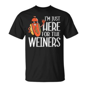Funny Hot Dog Im Just Here For The Wieners 4Th Of July Unisex T-Shirt - Monsterry DE