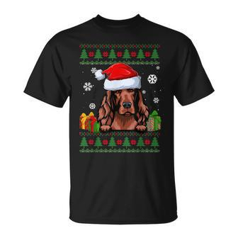Irish Setter Dog Santa Hat Ugly Christmas Sweater T-Shirt - Monsterry UK