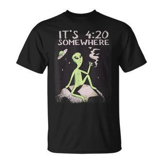 Its 420 Somewhere Cosmic Being Smoking Ufo Alien T-Shirt | Mazezy