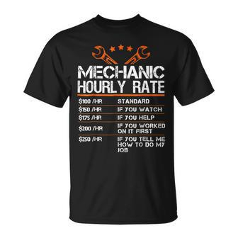 Funny Mechanic Hourly Rate Gift Labor Rates Unisex T-Shirt | Mazezy