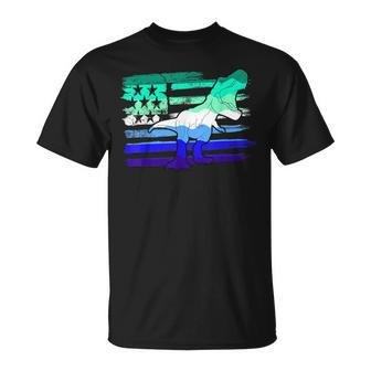 Funny Mlm Pride Dinosaur Usa Flag Gay Male Lgbt Mlm Flag Unisex T-Shirt | Mazezy