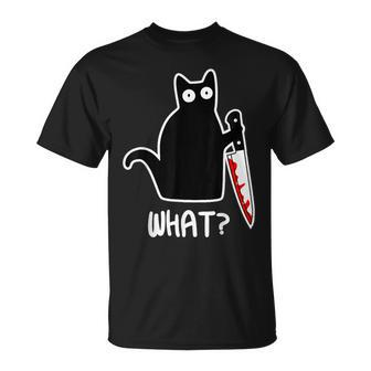 Murder Cat Black Cat Murderous With Knife Halloween T-Shirt - Monsterry