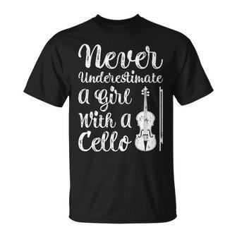 Funny Never Underestimate A Girl And Her Cello Unisex T-Shirt - Seseable