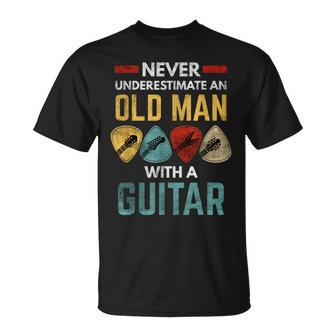 Funny Never Underestimate An Old Man With A Guitar Saying Gift For Mens Unisex T-Shirt | Mazezy