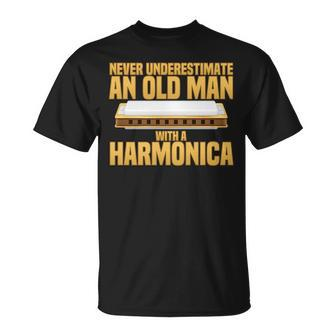Funny Never Underestimate An Old Man With A Harmonica Unisex T-Shirt - Seseable
