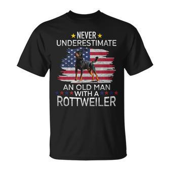 Funny Never Underestimate An Old Man With A Rottweiler Unisex T-Shirt - Seseable