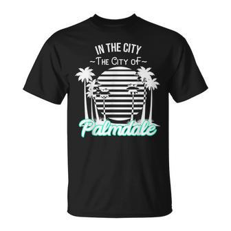 Palmdale California Tropical Palm Tree Sunset T-Shirt | Mazezy