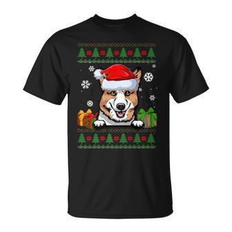 Pembroke Welsh Corgi Santa Hat Ugly Christmas Sweater T-Shirt - Monsterry CA