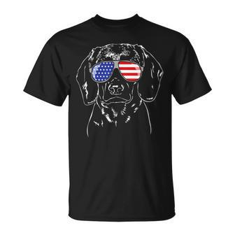 Proud Bavarian Mountain Hound American Flag Sunglasses T-Shirt | Mazezy