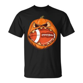 Funny Pumpkin Football Halloween Team Vintage Football Football Funny Gifts Unisex T-Shirt | Mazezy