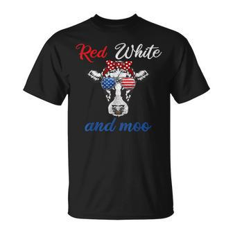 Funny Red White & Moo 4Th Of July Apparel Usa Patriotic Cow Unisex T-Shirt - Monsterry DE