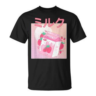 Funny Retro 90S Japanese Kawaii Strawberry Milk Shake Carton 90S Vintage Designs Funny Gifts Unisex T-Shirt | Mazezy