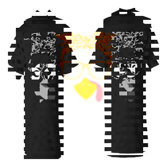 Thanksgiving Turkey Face Leopard Print Glasses Autumn T-Shirt | Mazezy