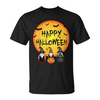 Three Gnomes With Pumpkin Happy Halloween Costume T-Shirt - Monsterry AU