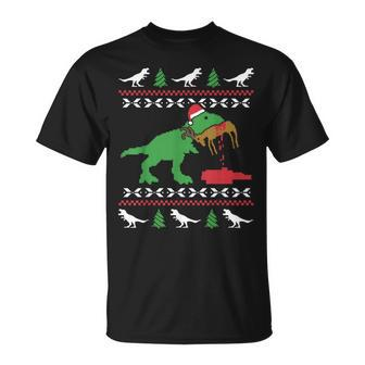 Ugly Christmas Sweater Trex Reindeer Ugly Xmas T-Rex T-Shirt - Monsterry AU