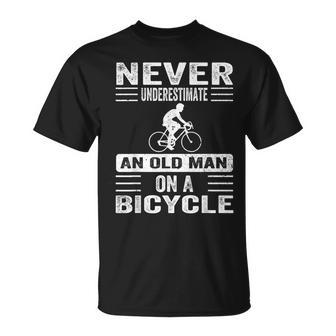 Never Underestimate Old Man With Bicycle Retro Vintage T-Shirt | Mazezy