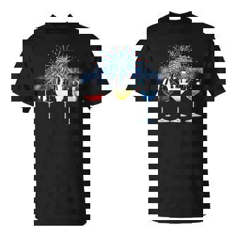 Funny Wine Glass Red White Blue Firework Happy 4Th Of July Unisex T-Shirt - Monsterry