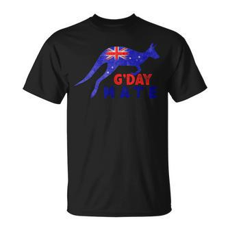 G Day Mate Funny Aussie Animal Kangaroo Australia Flag Retro Unisex T-Shirt - Monsterry