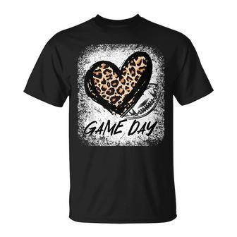 Game Day Football Leopard Print Heart Style Football Lovers T-Shirt - Seseable