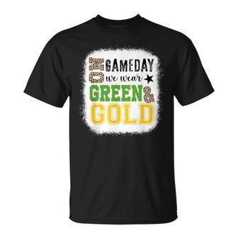 On Gameday Football We Wear Green And Gold Leopard Print T-Shirt | Mazezy
