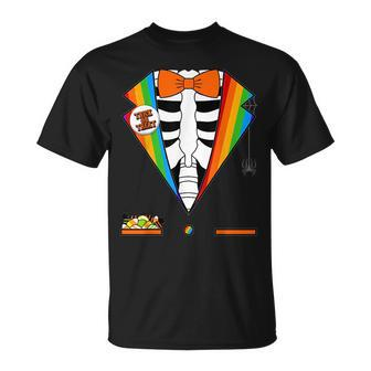 Gay Pride Halloween Tuxedo Costume Lgbt Skeleton Tuxedo Unisex T-Shirt | Mazezy