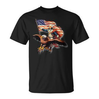 George Washington Riding A Bald Eagle Patriotic Woman Man Patriotic Funny Gifts Unisex T-Shirt | Mazezy