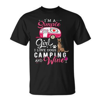 German Shepherd Dog Im A Simple Girl Wine Lover Camping Unisex T-Shirt | Mazezy