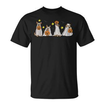 Ghost Dog Embroidered Halloween Pumpkins Dog Lovers Dog Mom T-Shirt - Thegiftio UK