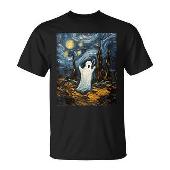 Ghost Halloween Starry Night Scream Aesthetic Painting T-Shirt - Seseable
