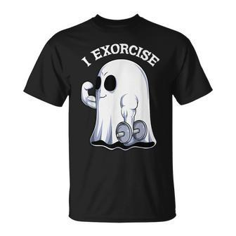 Ghost I Exorcise Funny Gym Exercise Workout Spooky Halloween Unisex T-Shirt - Monsterry AU