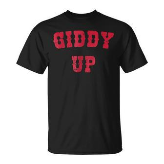Giddy Up Cowboy & Cowgirl Red Graphic Birthday Gift Unisex T-Shirt | Mazezy