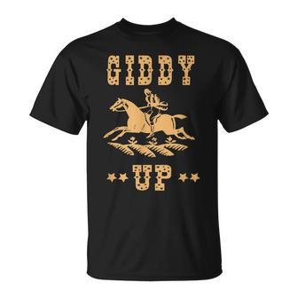 Giddy Up Cowboy Cowgirl Vintage Yellow Retro Gift Idea Unisex T-Shirt | Mazezy