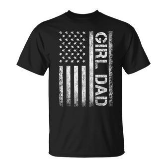 Girl Dad American Flag Father Of Girls Fathers Day Vintage Unisex T-Shirt - Seseable
