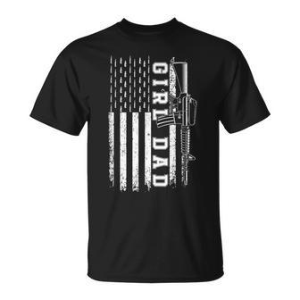 Girl Dad For Men Bullet And Rifle Usa Flag Fathers Day Unisex T-Shirt - Seseable
