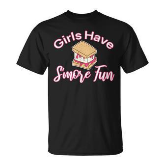 Girls Have Smore Fun Funny Smores Camper Girl Camping Unisex T-Shirt | Mazezy
