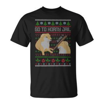 Go To Horny Jail Ugly Christmas Sweater Bonk Meme T-Shirt - Monsterry UK