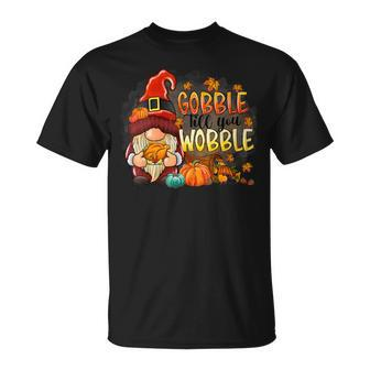 Gobble Till You Wobble Thanksgiving Gnome Pumpkin T-Shirt - Seseable