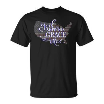 God Shed His Grace On Thee Distressed Usa Map And Flag Unisex T-Shirt