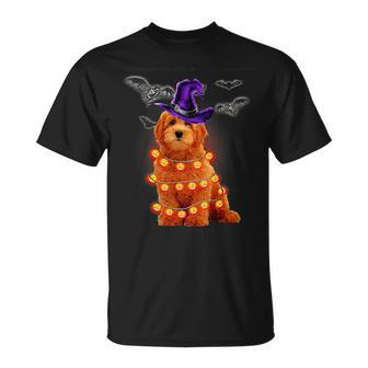 Goldendoodle Dog Light Pumpkin Halloween T-Shirt - Monsterry