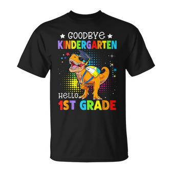 Goodbye Kindergarten Graduation Hello First Grade Dinosaur Unisex T-Shirt | Mazezy