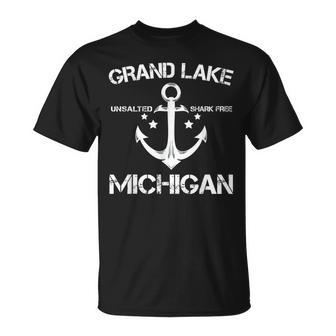Grand Lake Michigan Funny Fishing Camping Summer Gift Camping Funny Gifts Unisex T-Shirt | Mazezy