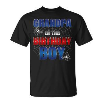 Grandpa Birthday Boy Spider Web Birthday Party Decorations T-Shirt | Seseable UK