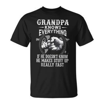 Grandpa Knows Everything Classic Fist Bump Fathers Day Unisex T-Shirt | Mazezy