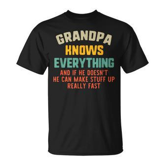 Grandpa Knows Everything Vintage Fathers Day Funny Unisex T-Shirt | Mazezy