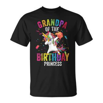 Grandpa Of The Birthday Princess Gift Dabbing Unicorn Girl Unisex T-Shirt | Mazezy UK